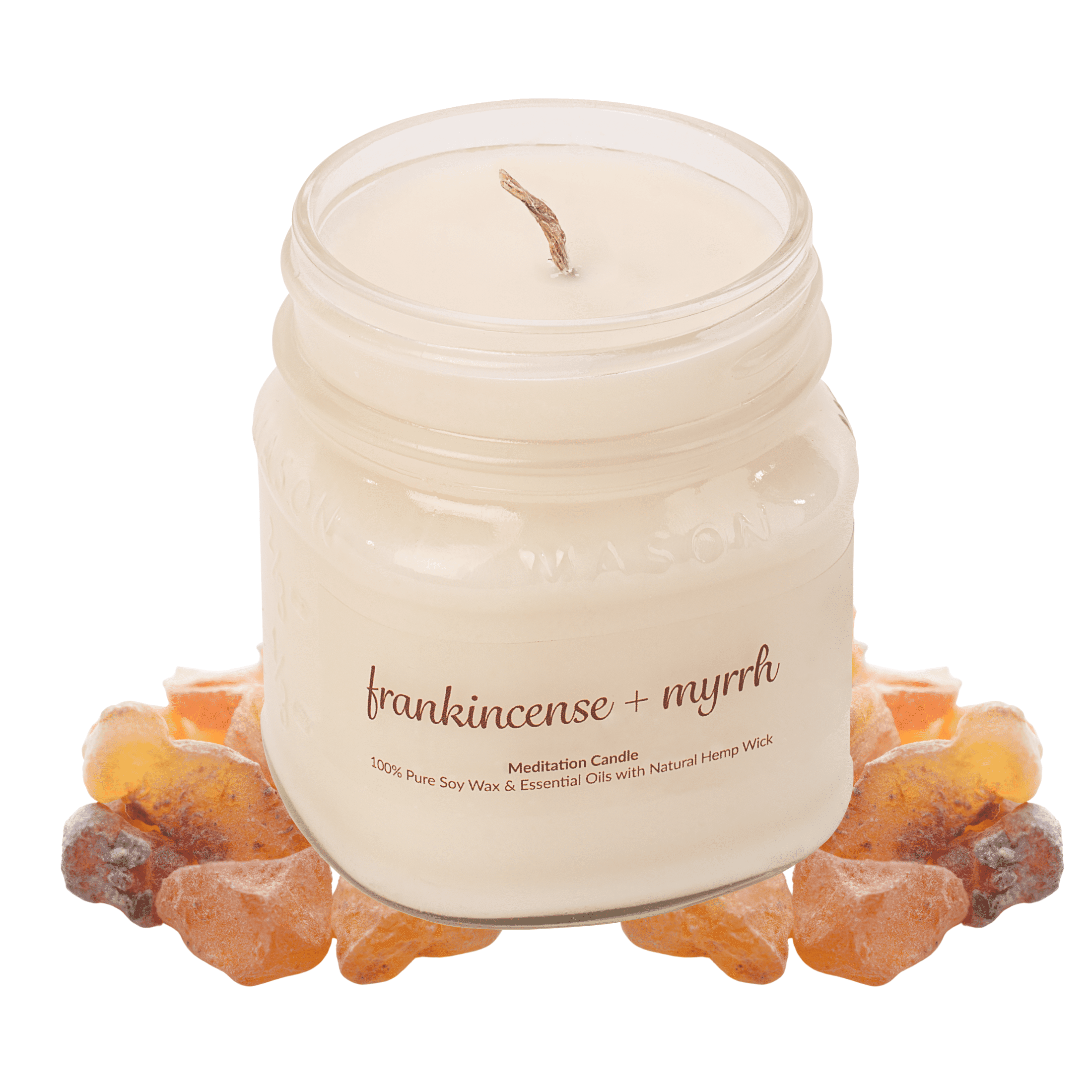 Meditation Soy Wax Candle, Relaxing and Banishing Negative Energy, Non-Toxic Handpoured Essential Oils Glass Jar Candle - Clean Burning, Long Lasting, Candles for Home, Fragrance (Frankincense+Myrrh)