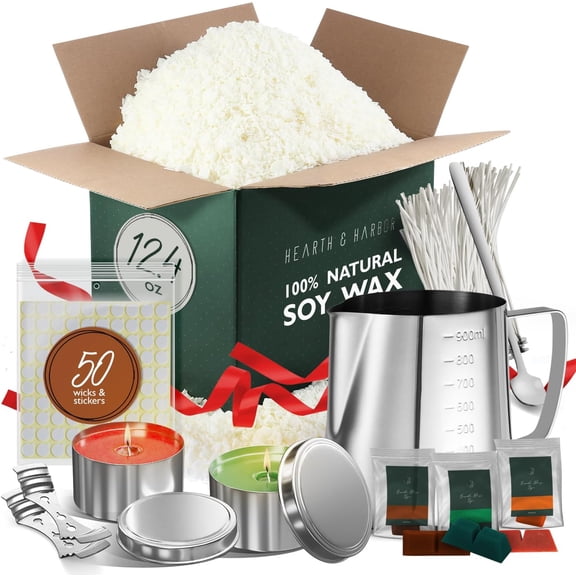 Soy Wax for Candle Making - Natural Soy Wax Flakes, 12.4 oz Bag, 2 Candle Tins, 50 Cotton Wicks, 2 Centering Devices