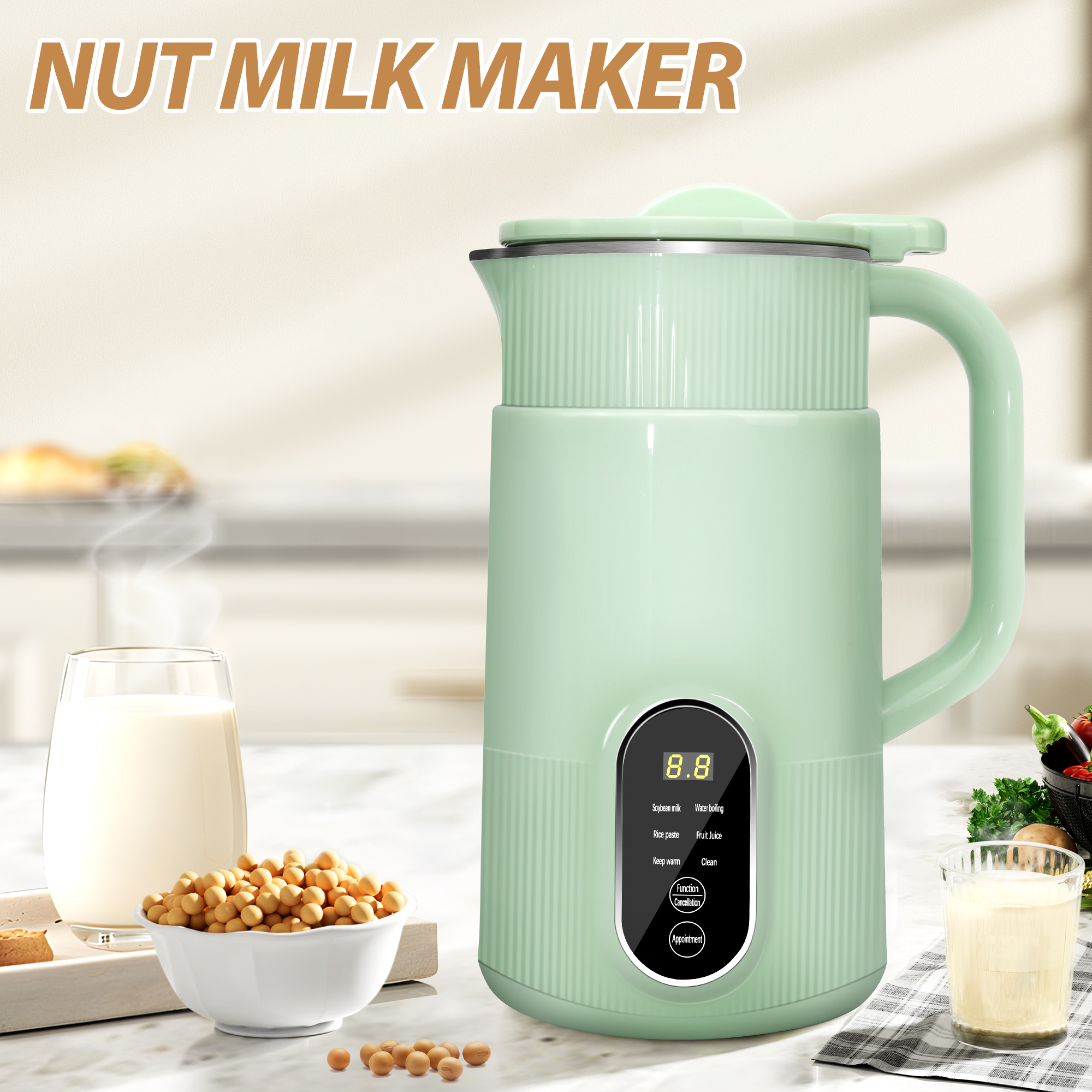 SoyMilk Maker 800ml/20oz, Automatic Nut Milk Machine with 8 Blades