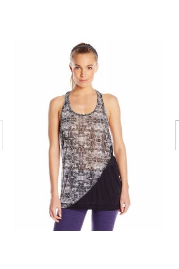 Women's Brooklyn Training Running Gym Scoop Tank Top, Black Mirage, 3XL