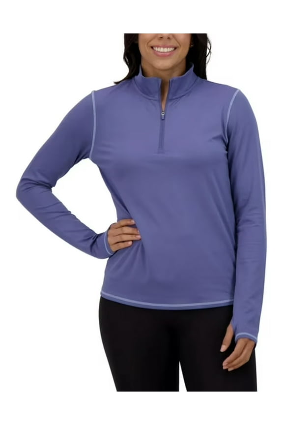 Women's Quarter Zip Long Sleeve Athletic Top with Mock Neck | Blue, Medium