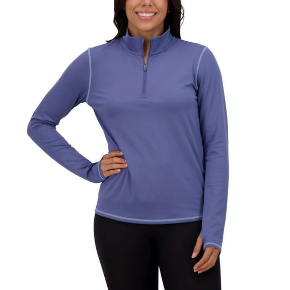 Soybu Women's Quarter Zip Long Sleeve Athletic Top with Mock Neck | Blue, Small