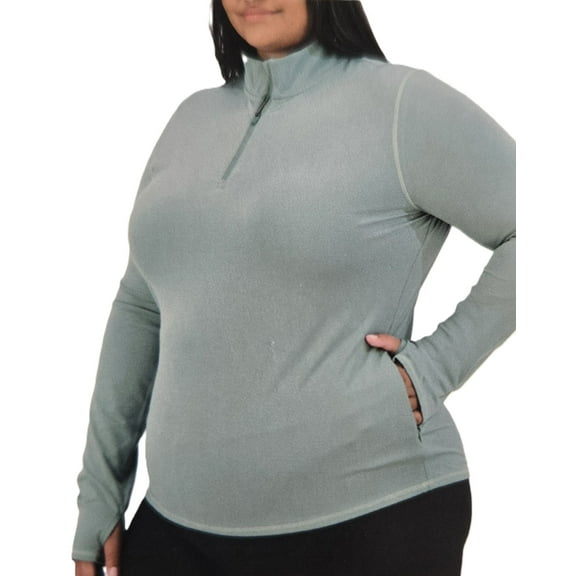 Soybu Women's Quarter Zip Long Sleeve Athletic Top with Mock Neck | Green, Medium