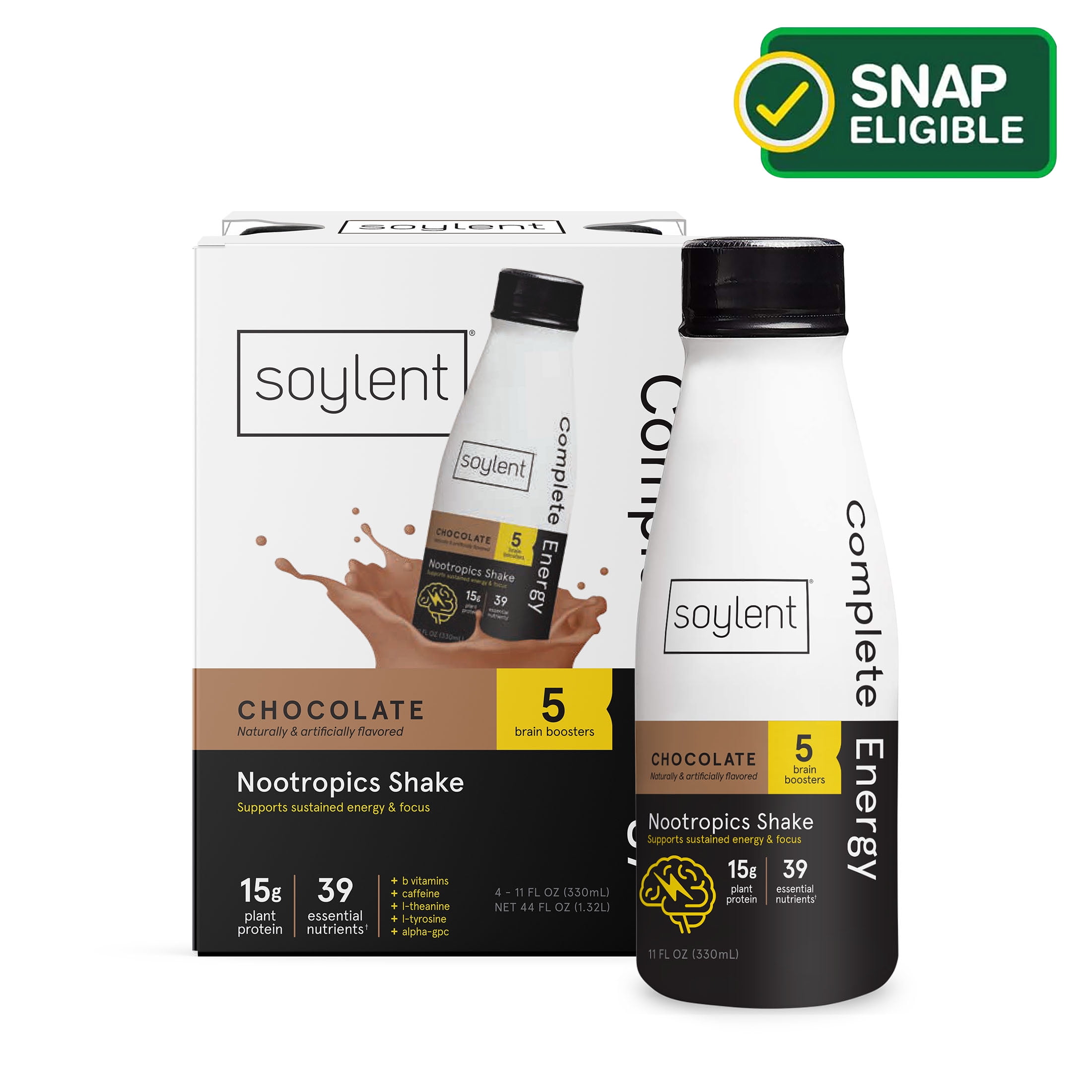Soylent Complete Energy Protein Nutrition Shake, Chocolate, 11oz, 4 Count