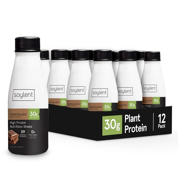 Soylent Complete Protein Shake 11 Oz Gluten-Free Plant Protein Drinks, Chocolate, 12 Pack