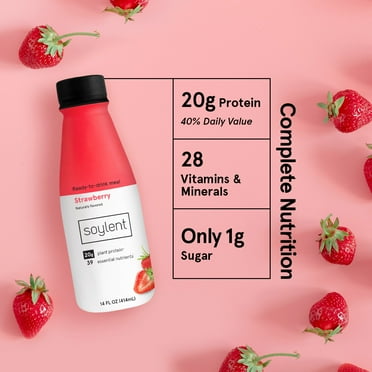 Soylent Ready to Drink Meal Replacement Shake, Strawberry, 14 Oz.