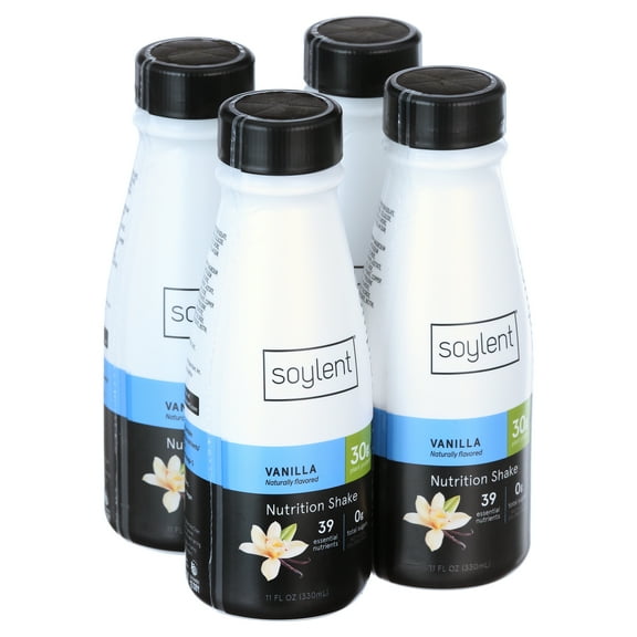 (3 pack) Shakes; Soylent Vegan Complete Protein Meal Replacement Shake, Vanilla, 11 fl oz, 4 Count; Ready to Drink Gluten-Free Plant Protein Drinks, Vanilla, 4 Pack