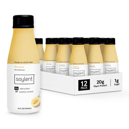 Soylent Vegan Meal Replacement Shake 14 Oz Ready to Drink Plant Protein Shakes, 12 Pack, Banana