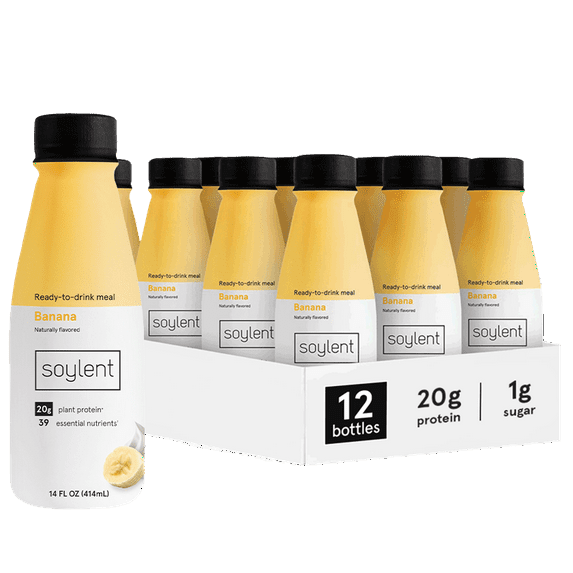 Soylent Vegan Meal Replacement Shake 14 Oz Ready to Drink Plant Protein Shakes, 12 Pack, Banana