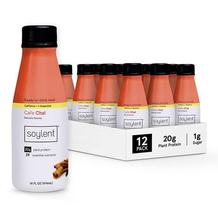 Soylent Vegan Meal Replacement Shake 14 Oz Ready to Drink Plant Protein Shakes, 12 Pack, Cafe Chai