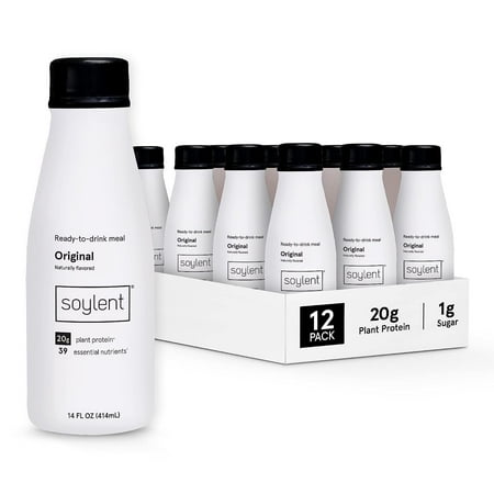 Soylent Vegan Meal Replacement Shake 14 Oz Ready to Drink Plant Protein Shakes, 12 Pack, Original