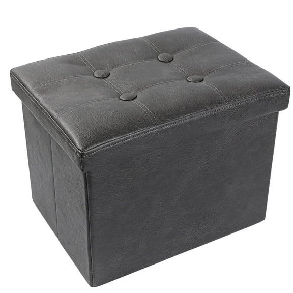 Soyota Foldable Footstool Modern Ottomans, Leather Gray, 17x13x13 in, 3.8 lb