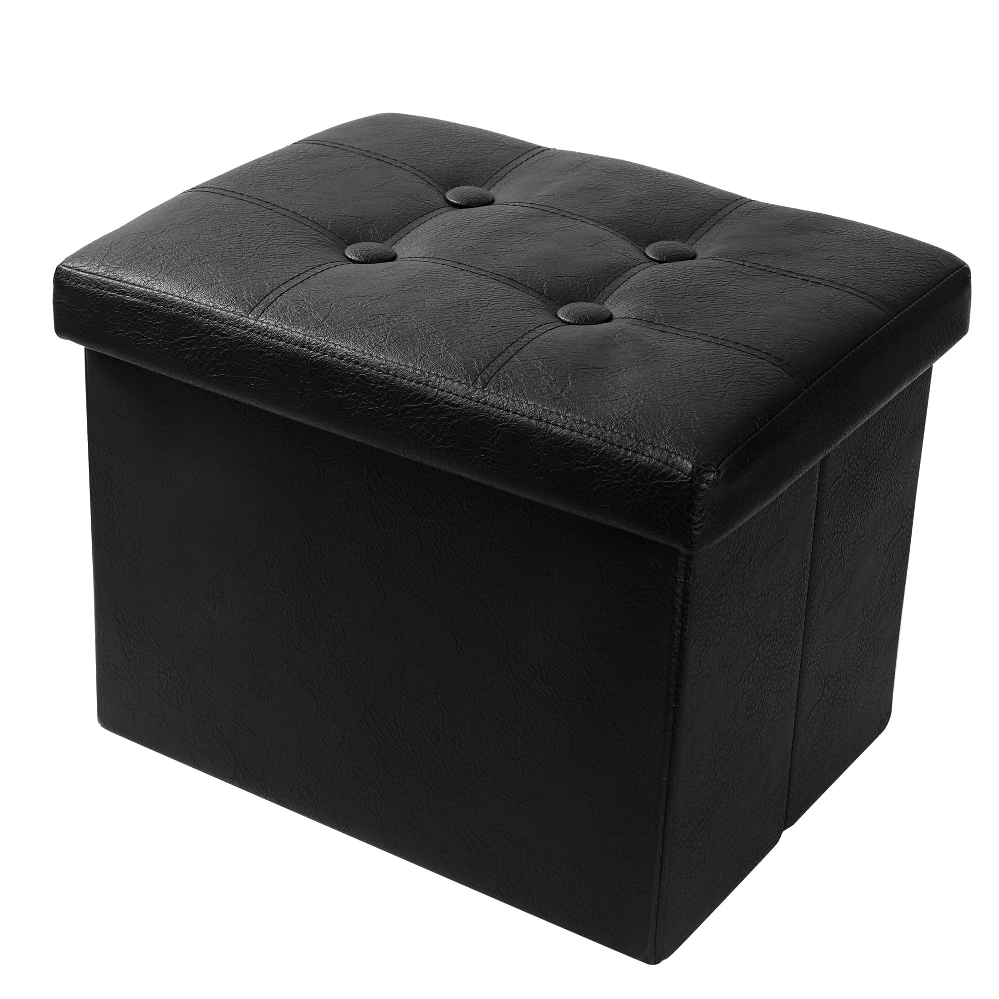 Soyota Folding Leather Padded Storage Ottoman, Black