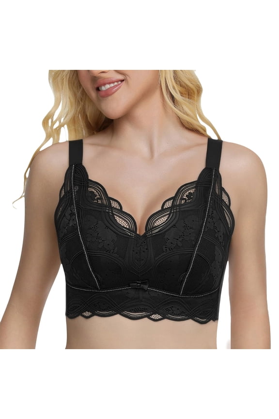 Anti Sagging Full Coverage Bras for Women, No Underwire Bras for Women Wireless Push-Up Large Breast Reduction Adjustment Gathering Bra, Black