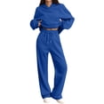 thumbnail image 1 of Soyumi Basic Shirt Trousers Sets Warm 2 Piece Sets Wide Leg Pants Silk Petite Loungewear Soft V Neck Crewneck Oversized Lightweight Cardigan Trendy Adult Sleepwear Y2K Lounge Track French, Blue, 1 of 8