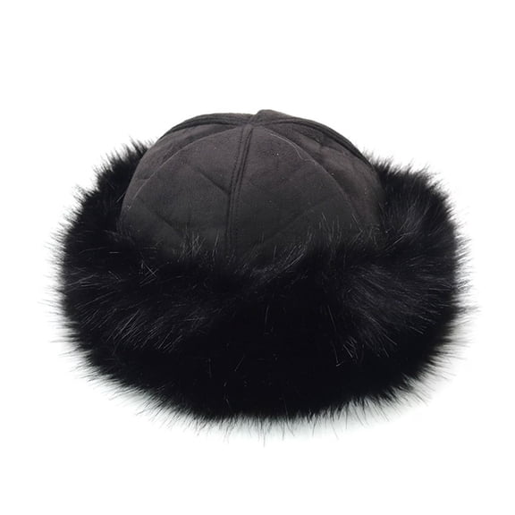 Soyumi Beanie Hat for Women, Winter Warm Fuzzy Furry Ushanka Russian Style Bucket Hat with Faux Fur Trim Thick Windproof Plush Thermal Ear Flap Hat for Cold Weather Ski Snow Outdoor Black