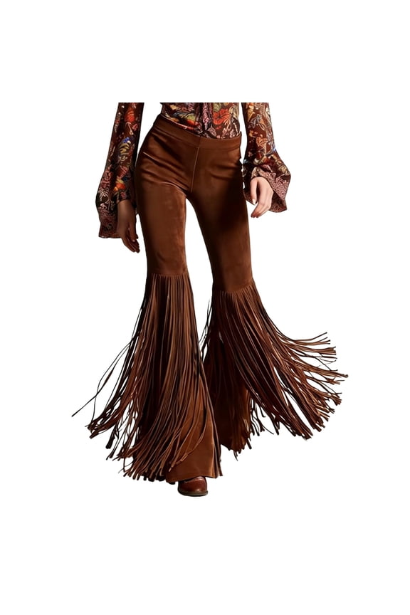Bell Bottom Jeans for Women, Flared Leggings Stretchy High Waist Tassels Fringe Pants Casual Club Western Bodycon Bootcut Jean Denim Pants Brown