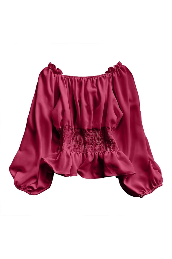 Bell Sleeve Top Women, Renaissance Off Shoulder Peasant Blouse Gothic Lace Pirate Shirt Festival Costume Cosplay Vintage Boho Chic Ruffle Dressy, Wine