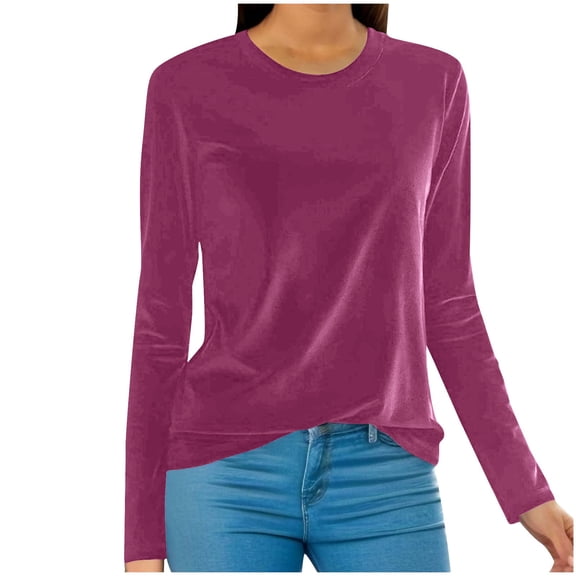 Soyumi Casual Pullover T-Shirts Cardigan Going Out Petite Long Sleeve tops for Women Basic Y2K Shirts Long Sleeve Blouses for Women Baggy Tee Comfortable Fall Sweatshirt Sweater Oversized, Hot Pink