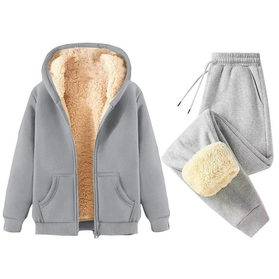 Soyumi Comfortable Casual Fashion Clothing Fall Fashion Must Haves Sweatsuits Boho Fuzzy Soft Fall Clothes Sleepwear Lounge Loungewear Tunic tops tops and Pants Crewneck French Lapel Wool, Gray