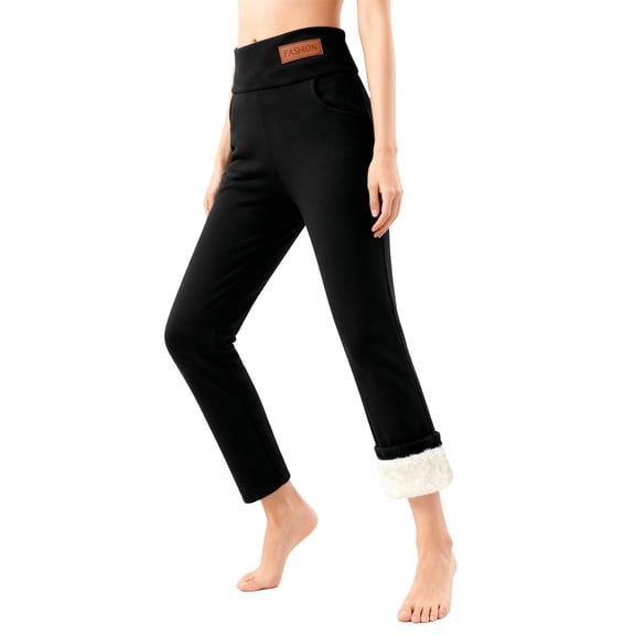 Soyumi Comfortable Ski thermal Leggings for Women Workout Snow Jogger Homewear Stretchy Jeans for Women Pajama Pants thermal Work Fall Fashion Outfits Trousers Petite Pants for Women Warm, Black