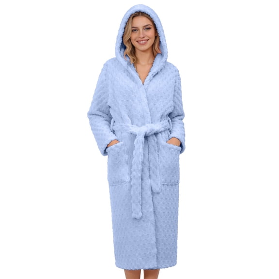 Soyumi Cozy Fleece Robes for Women - Long Plush Bathrobe Plus Size, Warm Winter Shawl Collar Home CloThes, Soft Sleepwear, House Coat and Loungewear, Sky Blue