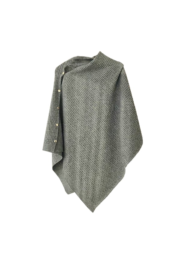 Cozy Knitted Cape, Women's Heated Poncho Shawl Wrap Oversized Long Sleeve Cardigan Sweater for Winter Warmth Asymmetric Hem Fringe Detail Holiday Casual Fashion Outerwear, Gray