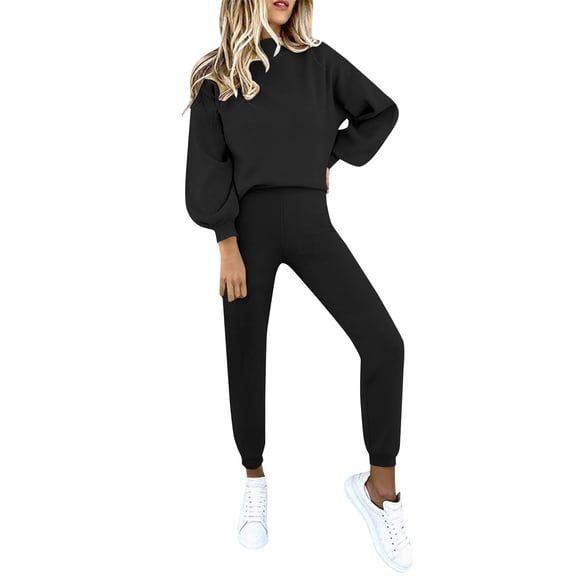 Soyumi Fashion Clothing Flannel Lounge Crewneck Basic Sweatsuits Warm Homewear Hoodie and Pants Matching Sets Women Clothing Terry Cardigan Outfits Sleepwear Cozy Shirt Trousers Sets Fall, Black