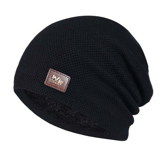 Soyumi Fleece Lined Plain Cuff Toboggan Cap Woollike Thick cap Beanie for Men Women hats oversize Skull satin lined beanie Knit soft Fashion Warm Casual cold weather winter hats cozy Cute, Black