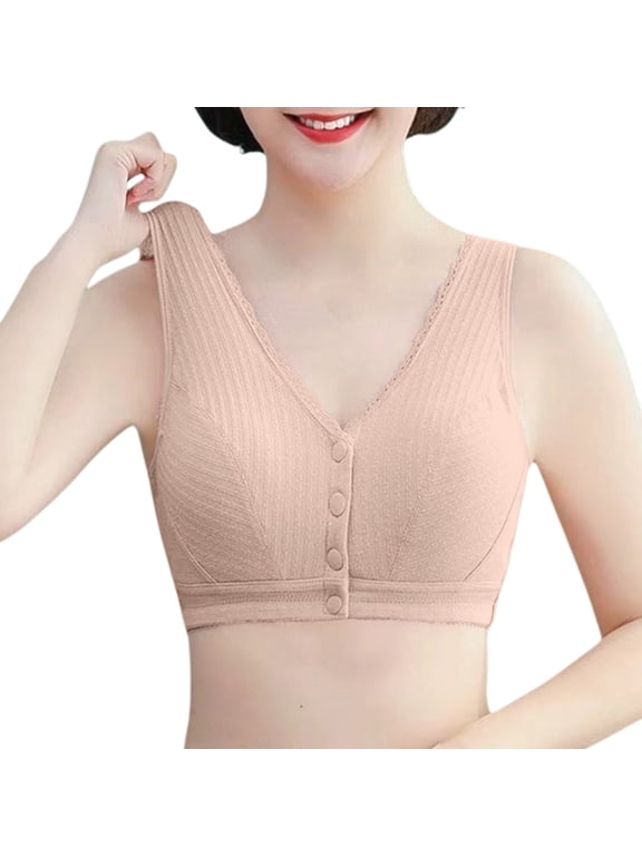 Full-Freedom Front Closure Bra, Perfect Wireless Cotton Sleep Bras for Women Soft Breathable Bra Wireless Front Closure, Beige