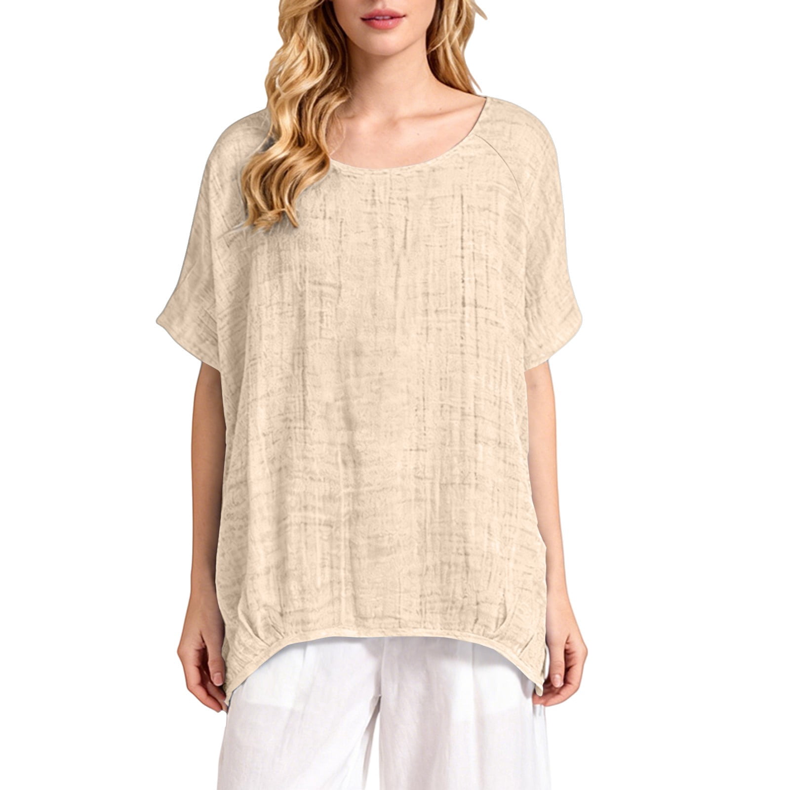 Soyumi Linen Shirt for Women, Summer Short Sleeve Button Down Blouse V ...