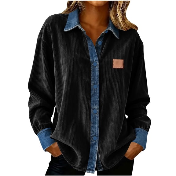 Soyumi Long Sleeve Jackets for Women Trendy, Blouses Fall CloThes Button Down Baggy tops Cardigan Warm Shackets Washed Retro Casual Classic Loose Shirts Lightweight Coat Comfortable, Black