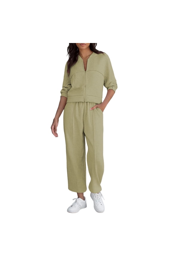 Outfits Costume Matching Sets Women Clothing Y2K Cardigan Adult Crewneck Shirt Trousers Sets Boho Track Textured Fall Pajama Fall Fashion Must Haves Wide Leg Pants Winter Clothing, Beige