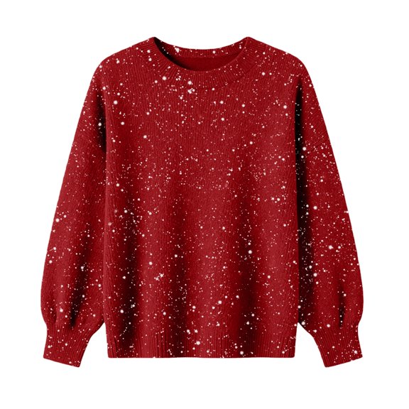 Soyumi Party tops for Women Glitter Sequin Sparkle Sweater, Winter Long Sleeve Knitted Pullover Casual Loose Fit Shimmer Crewneck Blouse, Holiday Night Out Shirt, Z Red