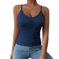 thumbnail image 1 of Soyumi Racerback Tank Tops with Built in Bra for Women High Neck Ribbed Basics Fitted Long Bra Tanks Cami Shirts Workout Going Out Y2K Shirts, Blue, 1 of 6