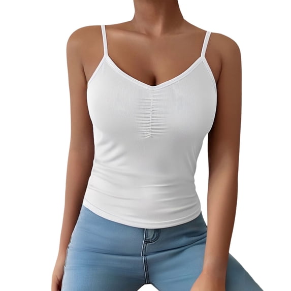 Soyumi Racerback Tank Tops with Built in Bra for Women High Neck Ribbed Basics Fitted Long Bra Tanks Cami Shirts Workout Going Out Y2K Shirts, White