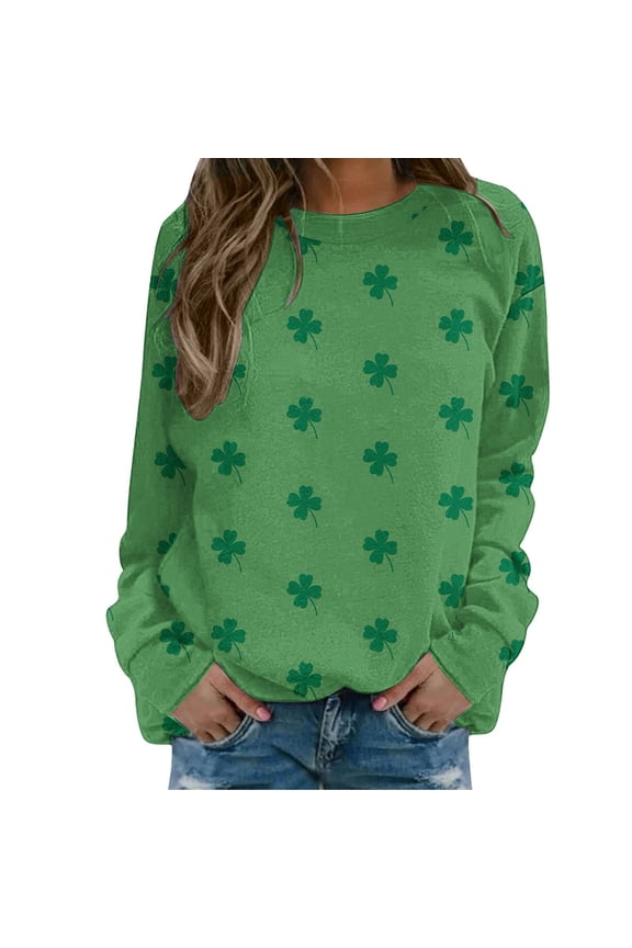 St. Patrick's Day Sweatshirt for Women, Lucky Irish Shamrock Raglan Sleeve Casual Pullover Green Camo Print Athletic Leisure Graphic Top March Holiday Gift Cozy Sweater, Blackish Green