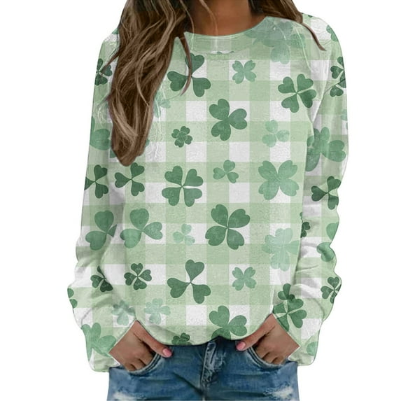 Soyumi St. Patrick's Day Sweatshirt for Women, Vintage Shamrock Clover Design Lucky Charm Irish Pullover Soft Fleece Casual Long Sleeve Top St Patty's Day Comfortable Holiday Sweatshirt, Green