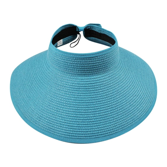 Soyumi Sun Hats Visor for Women, UV UPF Straw Beach Hat Foldable Wide Brim Ponytail Summer Hats Packable Travel Roll up Cap, Blue