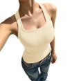 thumbnail image 1 of Soyumi Tank Top for Women Squre Neck Ribbed Basics Tops Racerback Fitted Bra Tanks Summer Beach Vest Clothes Cotton Cami Shirts Workout Going Out Shirts, Beige, 1 of 6