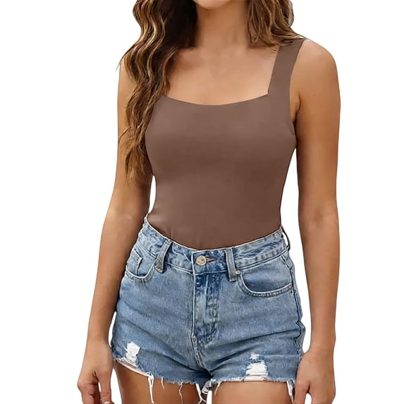Soyumi Tops for Women, Built In Bra Tank Tops High Strechy Shapewear for Women Slim Fit Seamless Sleeveless Tshirt Racerback Summer Workout Running Yoga Gym Athletic Shirt, Coffee