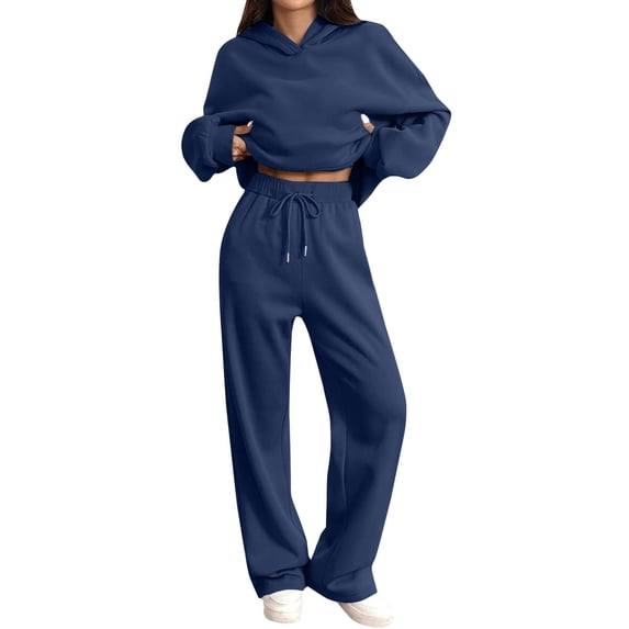 Soyumi Trendy Workout Pajamas Matching Sets Tracksuits Lightweight Long Sleeve tops and Pants Sleepwear Cardigan Gaucho Baggy Silk Pajama Wide Leg Pants Sweatsuits Casual Going Out Satin, Navy