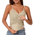 thumbnail image 1 of Soyumi V Neck Cotton Tank Tops with Built-In Shelf Bra Sleeveless Racerback Fitted Basic Cami Shirts High Strechy Sleeveless Slim Fit Workout Tops, Beige, 1 of 7