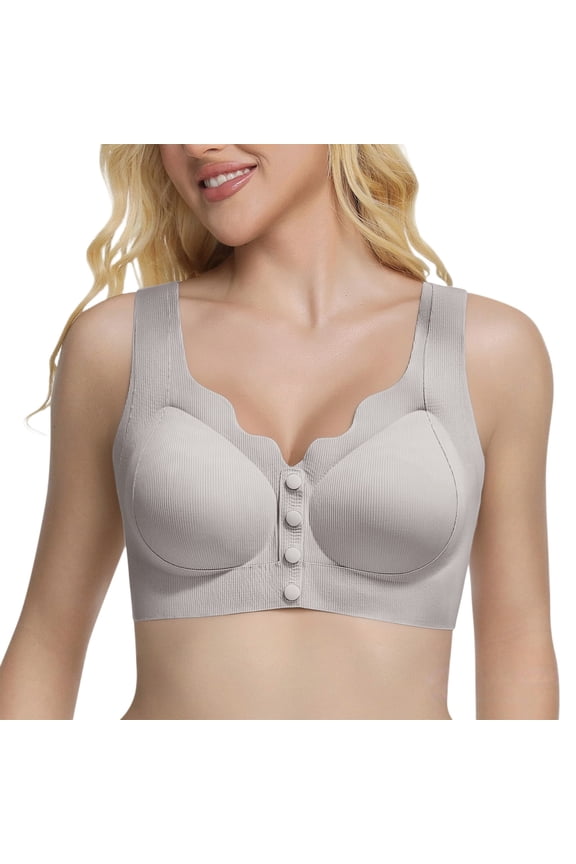 V Neck Jelly Front Closure Bras for Women Wireless Full Coverage Mastectomy Bralettes Seamless Everyday Bra Comfortable, Gray