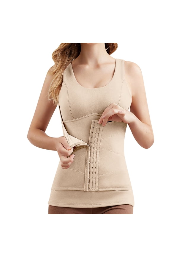 Waist Trainer for Women,Zipper Corset Body Shaper for Tummy Control Neoprene Cincher Sweat Sauna Vest Tank Top, Beige