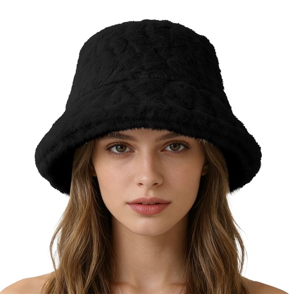 Soyumi Warm Bucket Hat for Women Winter - Fuzzy Faux Fur Plush Fisherman Cap, Winter Fashion Trendy & Comfortable Breathable Design, Cute Hat for Snowboarding, Outing, Gift, Black