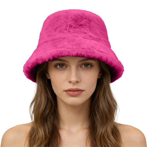 Soyumi Warm Bucket Hat for Women Winter - Fuzzy Faux Fur Plush Fisherman Cap, Winter Fashion Trendy & Comfortable Breathable Design, Cute Hat for Snowboarding, Outing, Gift, Hot Pink