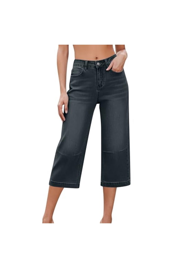 Wide Leg Jeans for Women, High Waisted Tummy Control Stretchy Bootcut Baggy Loose Denim Pants Dark Wash Casual Trendy Jeans with Pockets, Black