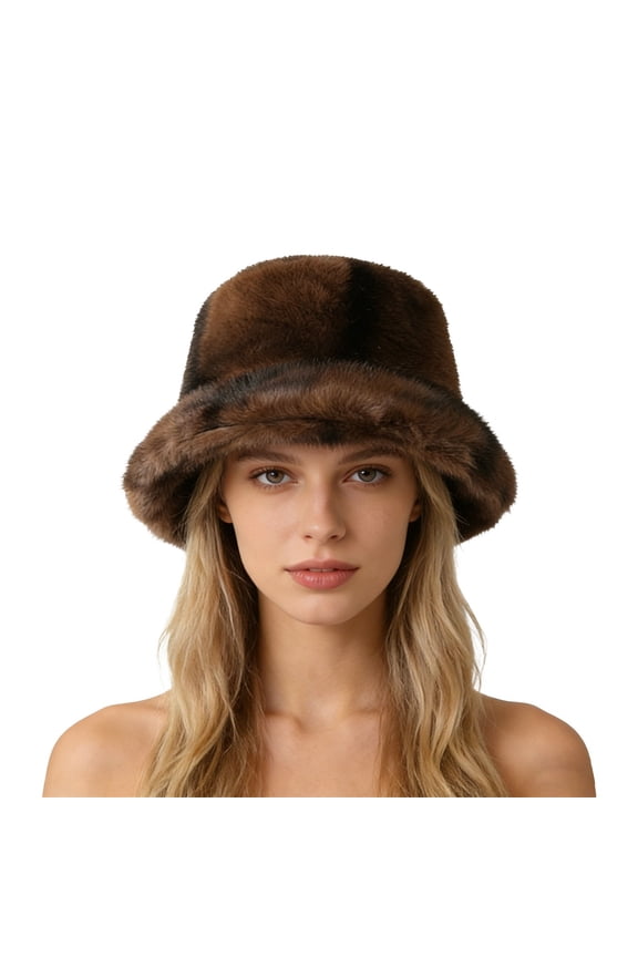 Winter Fashion Bucket Hat - Warm Fuzzy Faux Fur Hat for Women & Men, Unisex Versatile Plush Fisherman Cap, Comfortable Soft Ear Flaps for Skiing, Travel, Daily Casual, Brown