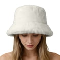thumbnail image 1 of Soyumi Winter Hats for Women Warm Bucket Hat - Faux Fur Fuzzy Plush Fisherman Cap, Unisex Versatile Design, Comfortable & Cute for Cold Weather, Ski Trips, Casual Streetwear, White, 1 of 5